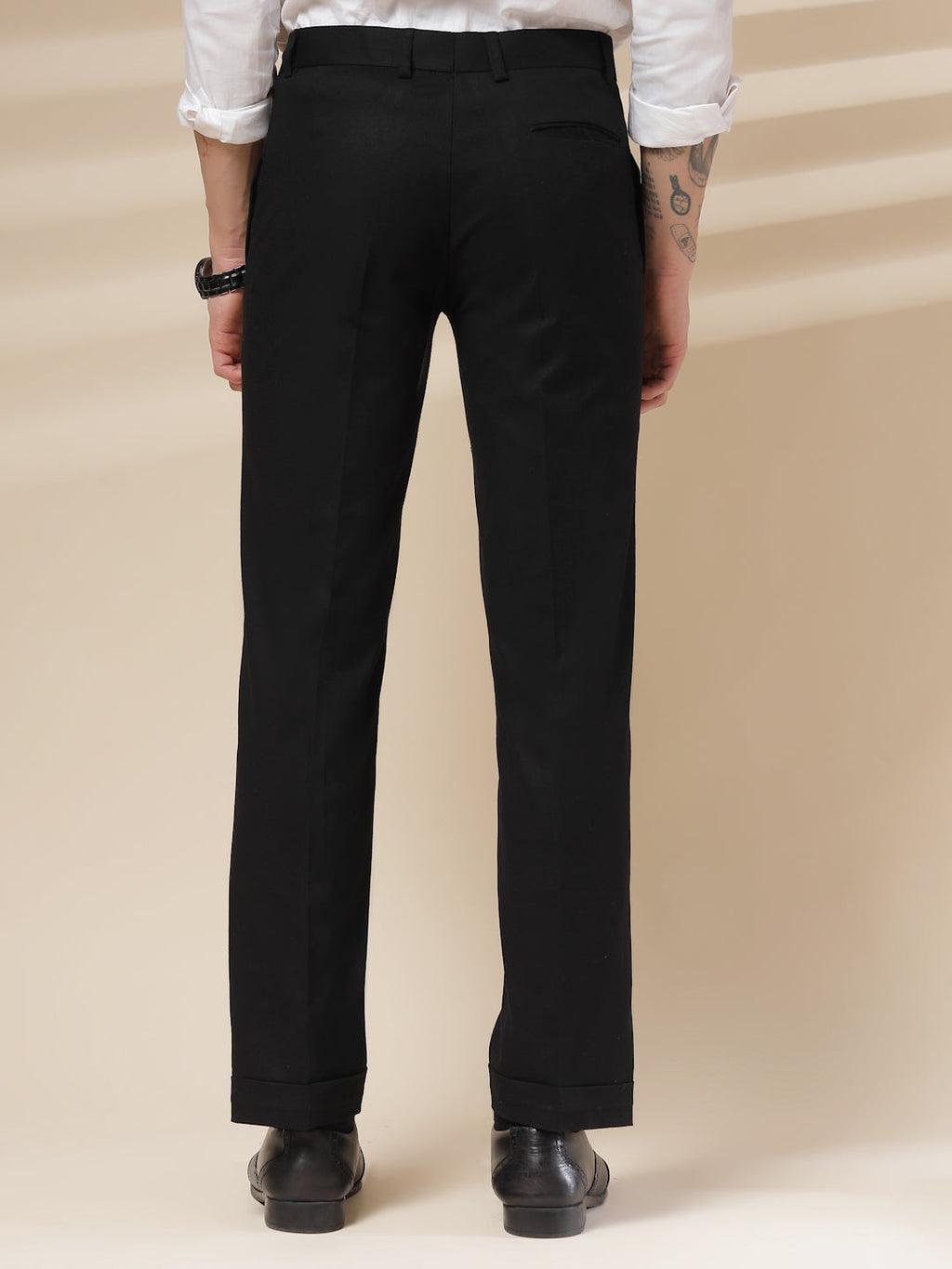 Black Linen Formal Pleated Gurkha Pants | Boot Cut Fit by Italian Vega®