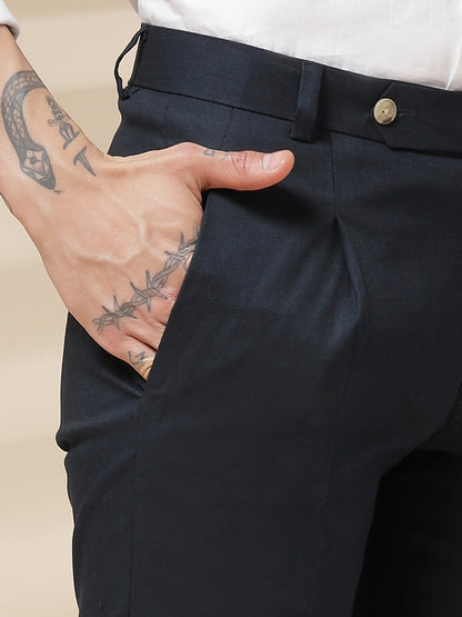 Navy Formal Pleated Linen Gurkha Pants | Boot Cut Fit by Italian Vega®