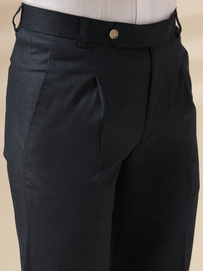 Navy Formal Pleated Linen Gurkha Pants | Boot Cut Fit by Italian Vega®