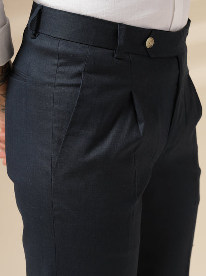 Navy Formal Pleated Linen Gurkha Pants | Boot Cut Fit by Italian Vega®