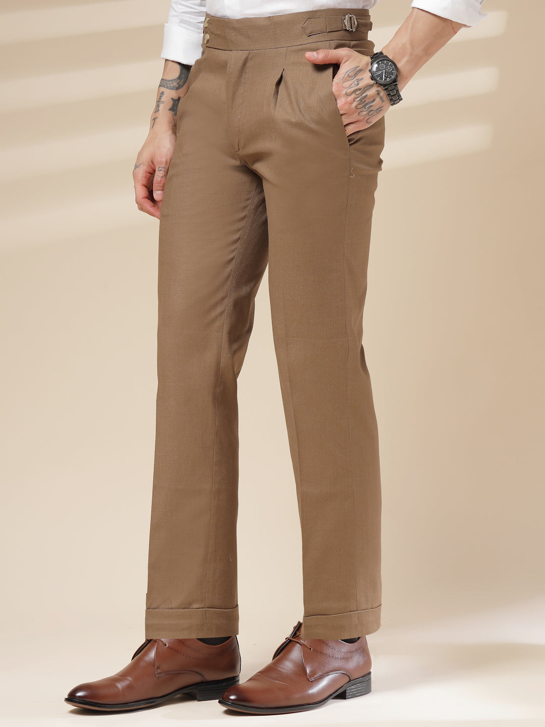 Khakhi Signature Buttoned Linen Gurkha Pants | Boot Cut Fit by Italian Vega®