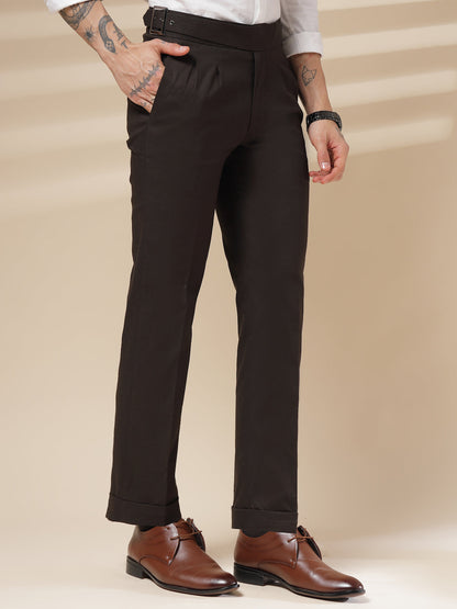 Brown Linen Classic Buckle Gurkha Pants – Boot Cut Fit by Italian Vega®