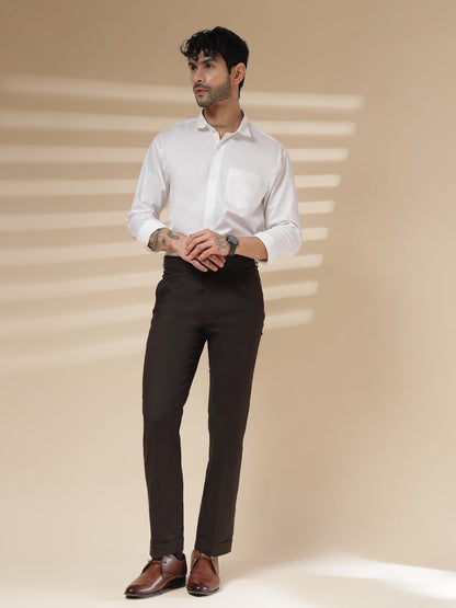 Brown Linen Classic Buckle Gurkha Pants – Boot Cut Fit by Italian Vega®