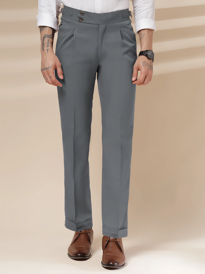 Stone Grey Signature Buttoned Formal Gurkha Pants by ITALIAN VEGA®