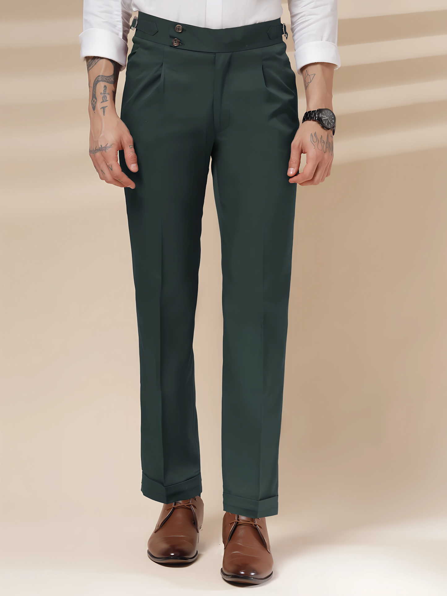 Bottle Green Signature Buttoned Formal Gurkha Pants by ITALIAN VEGA®