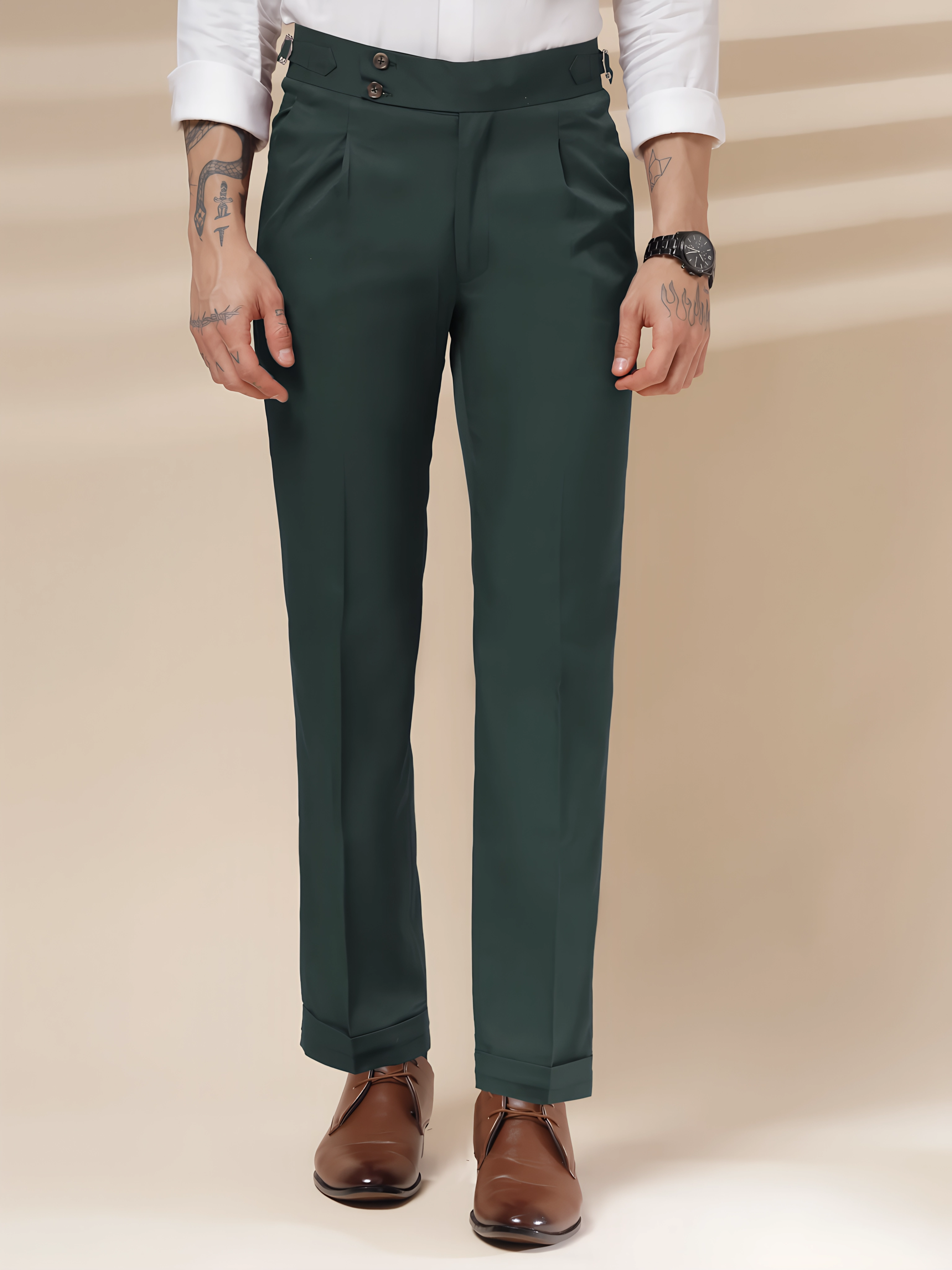 Bottle Green Signature Buttoned Formal Gurkha Pants by ITALIAN VEGA®