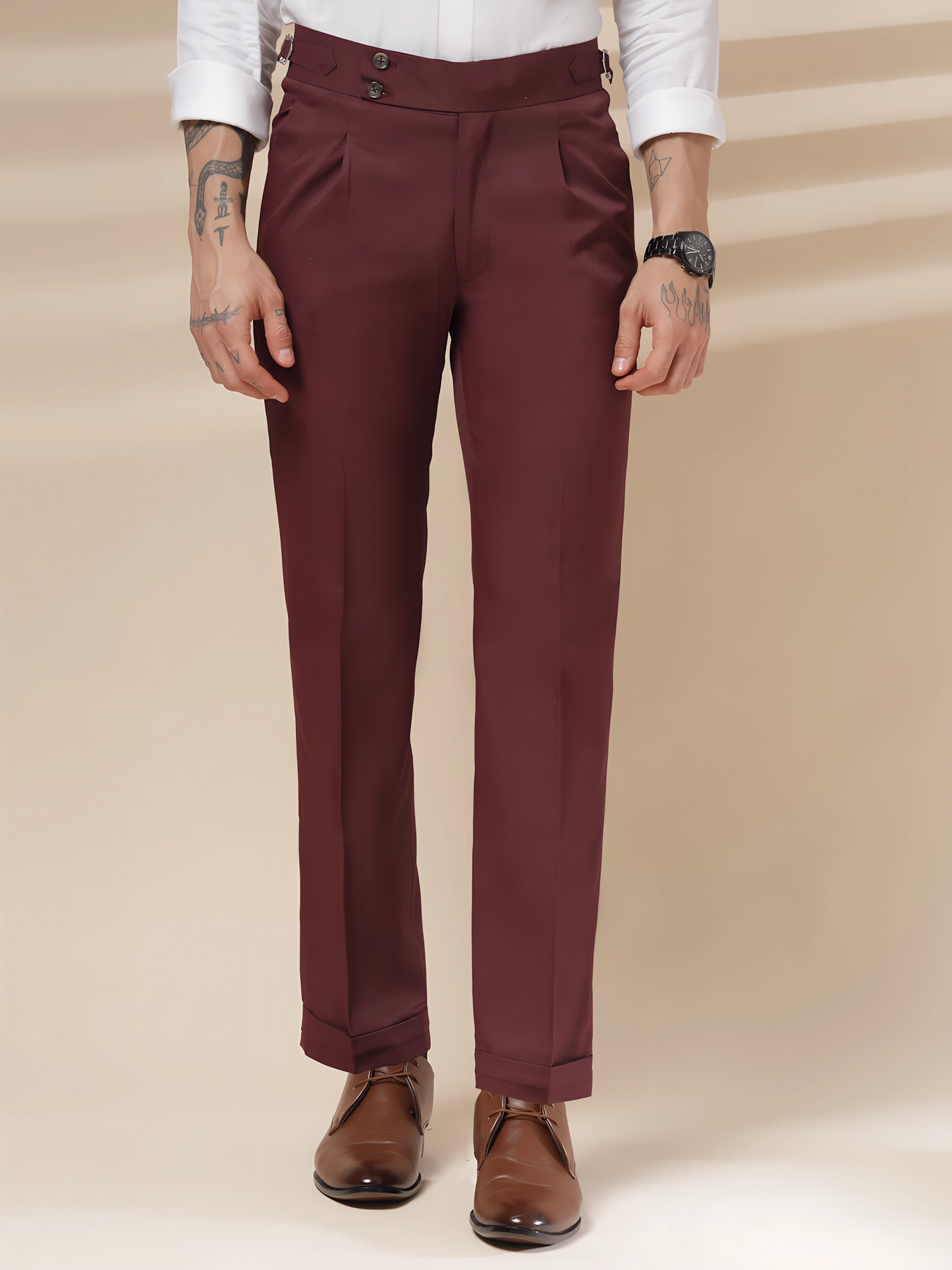 Wine Signature Buttoned Formal Gurkha Pants by ITALIAN VEGA®