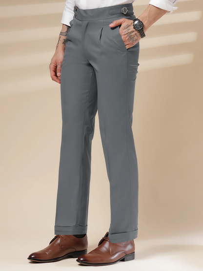 Stone Grey Signature Buttoned Formal Gurkha Pants by ITALIAN VEGA®