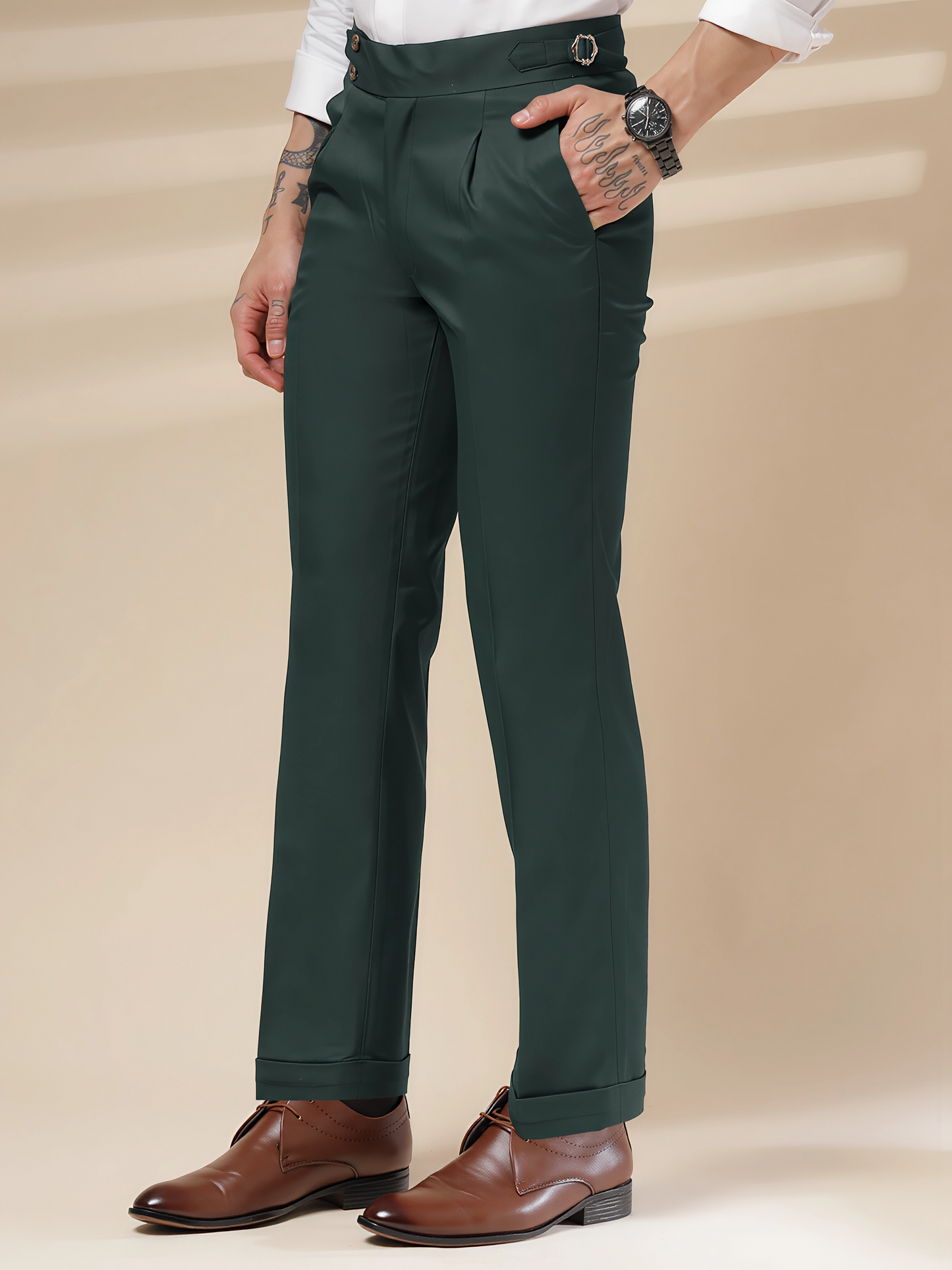 Bottle Green Signature Buttoned Formal Gurkha Pants by ITALIAN VEGA®