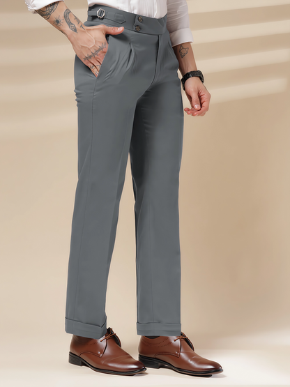 Stone Grey Signature Buttoned Formal Gurkha Pants by ITALIAN VEGA®