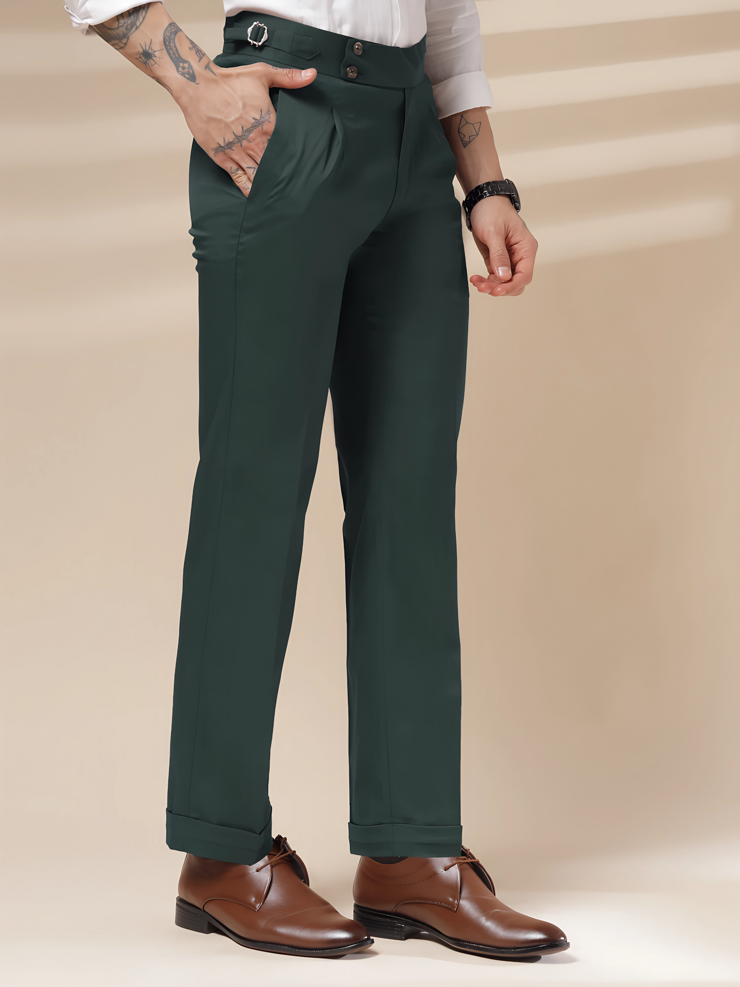 Bottle Green Signature Buttoned Formal Gurkha Pants by ITALIAN VEGA®