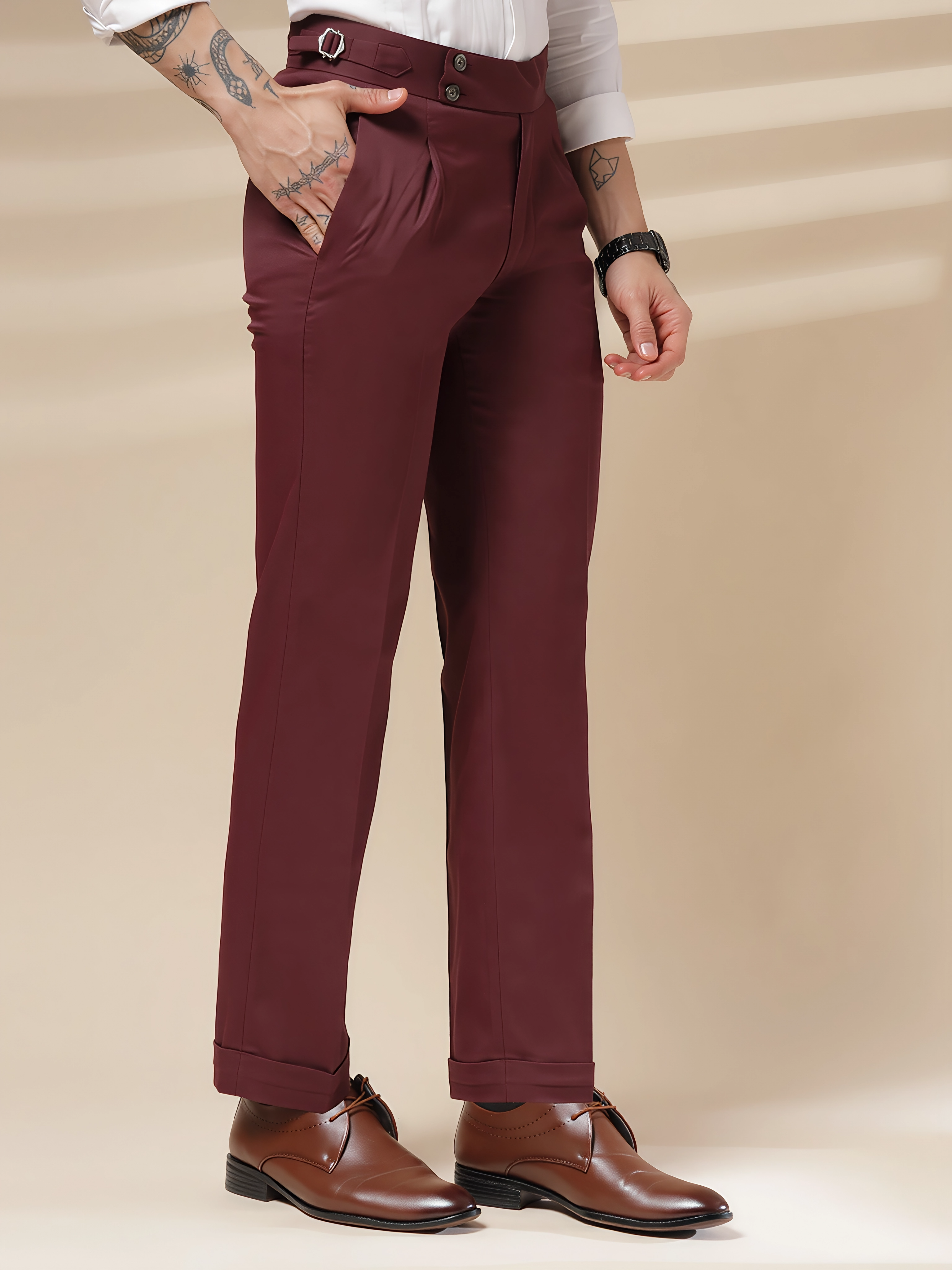Wine Signature Buttoned Formal Gurkha Pants by ITALIAN VEGA®