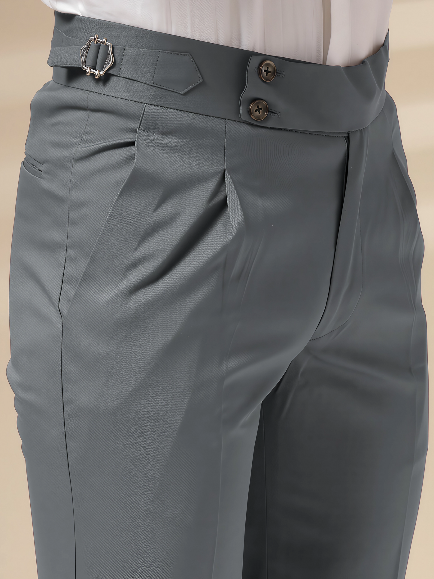 Stone Grey Signature Buttoned Formal Gurkha Pants by ITALIAN VEGA®