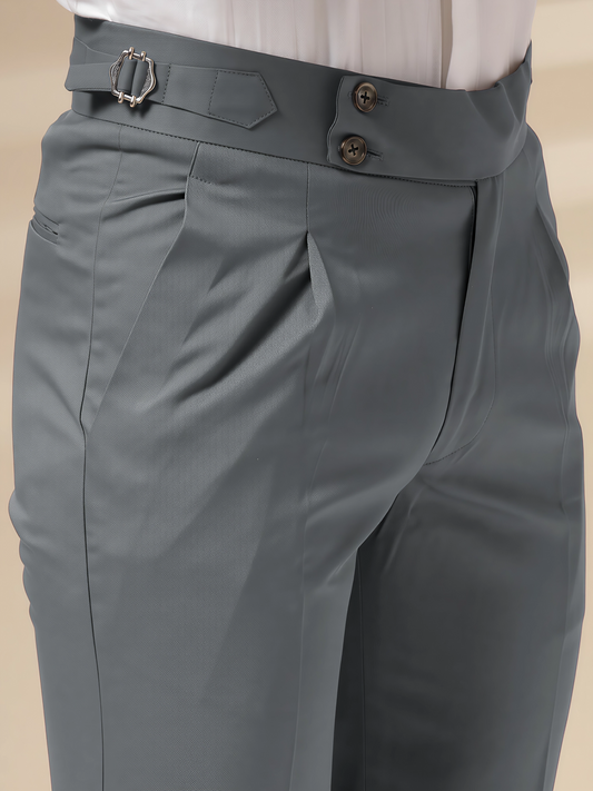 Stone Grey Signature Buttoned Formal Gurkha Pants by ITALIAN VEGA®