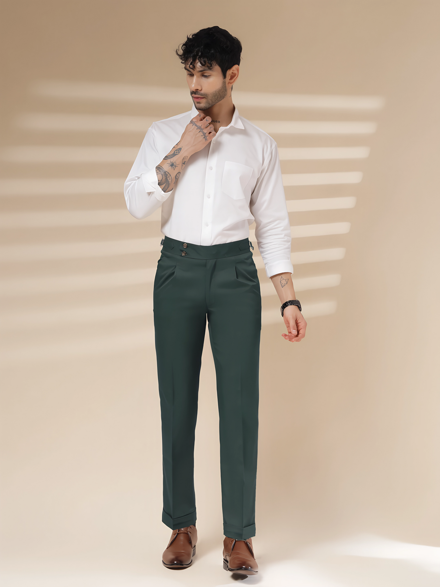 Bottle Green Signature Buttoned Formal Gurkha Pants by ITALIAN VEGA®