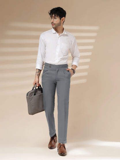Stone Grey Signature Buttoned Formal Gurkha Pants by ITALIAN VEGA®