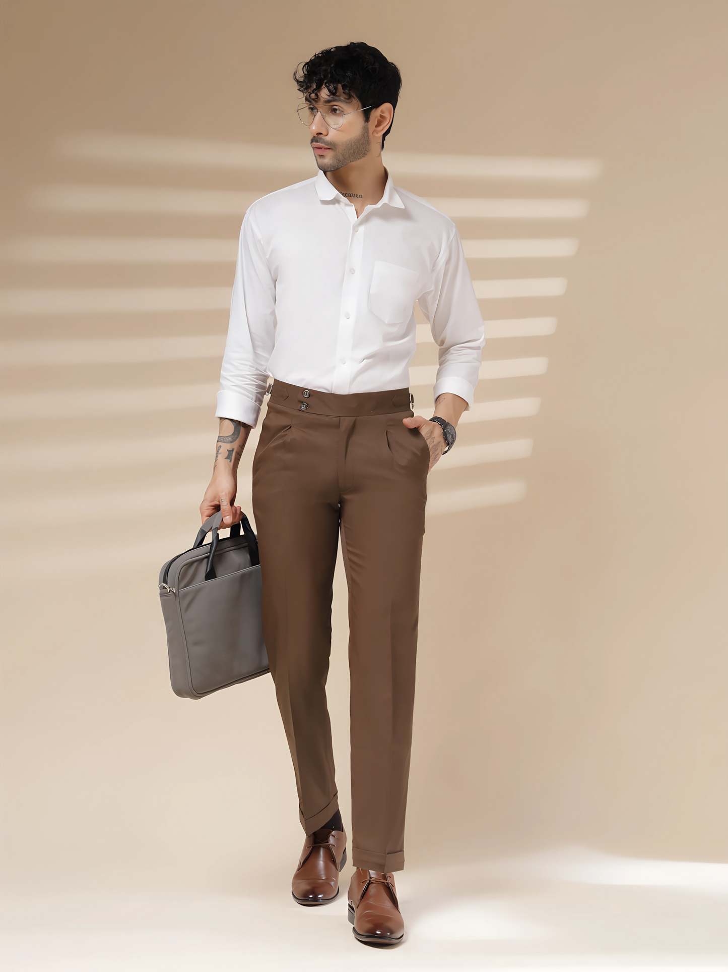 Brown Signature Buttoned Gurkha Pant by ITALIAN VEGA®
