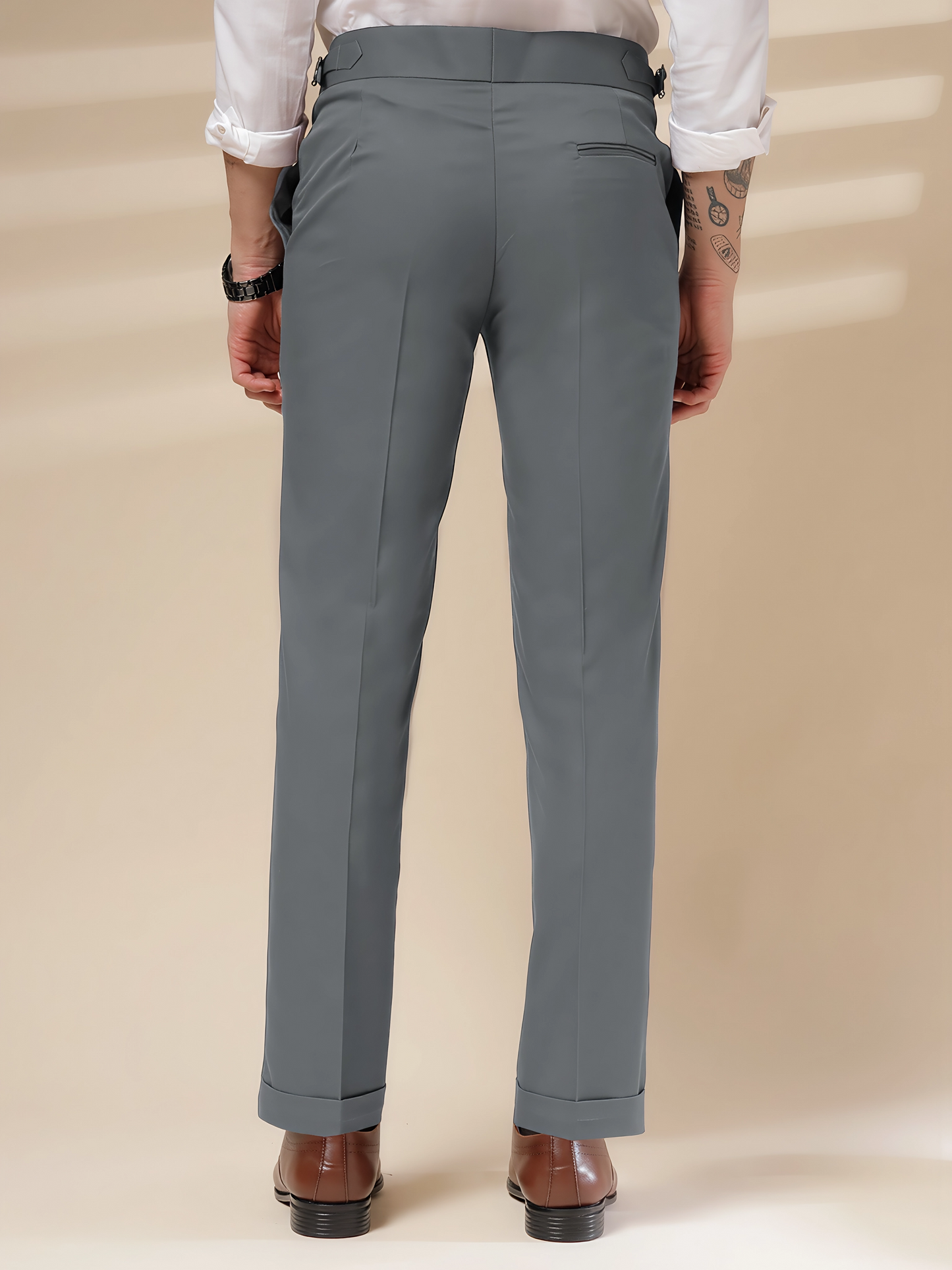 Stone Grey Signature Buttoned Formal Gurkha Pants by ITALIAN VEGA®