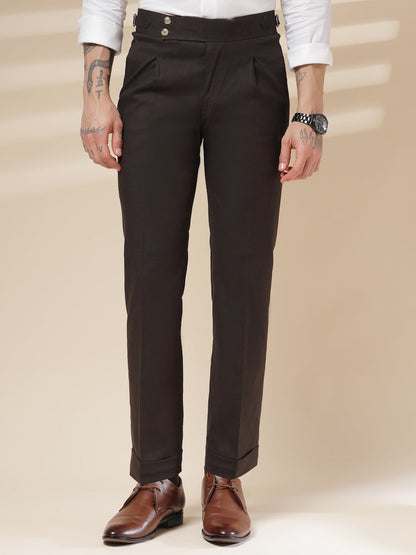 Brown Signature Buttoned Linen Gurkha Pants | Boot Cut Fit by Italian Vega®