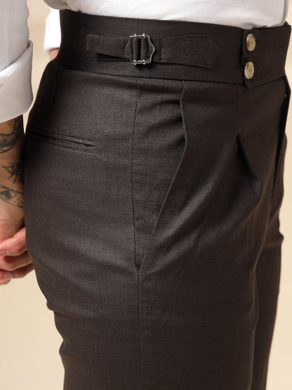 Brown Signature Buttoned Linen Gurkha Pants | Boot Cut Fit by Italian Vega®
