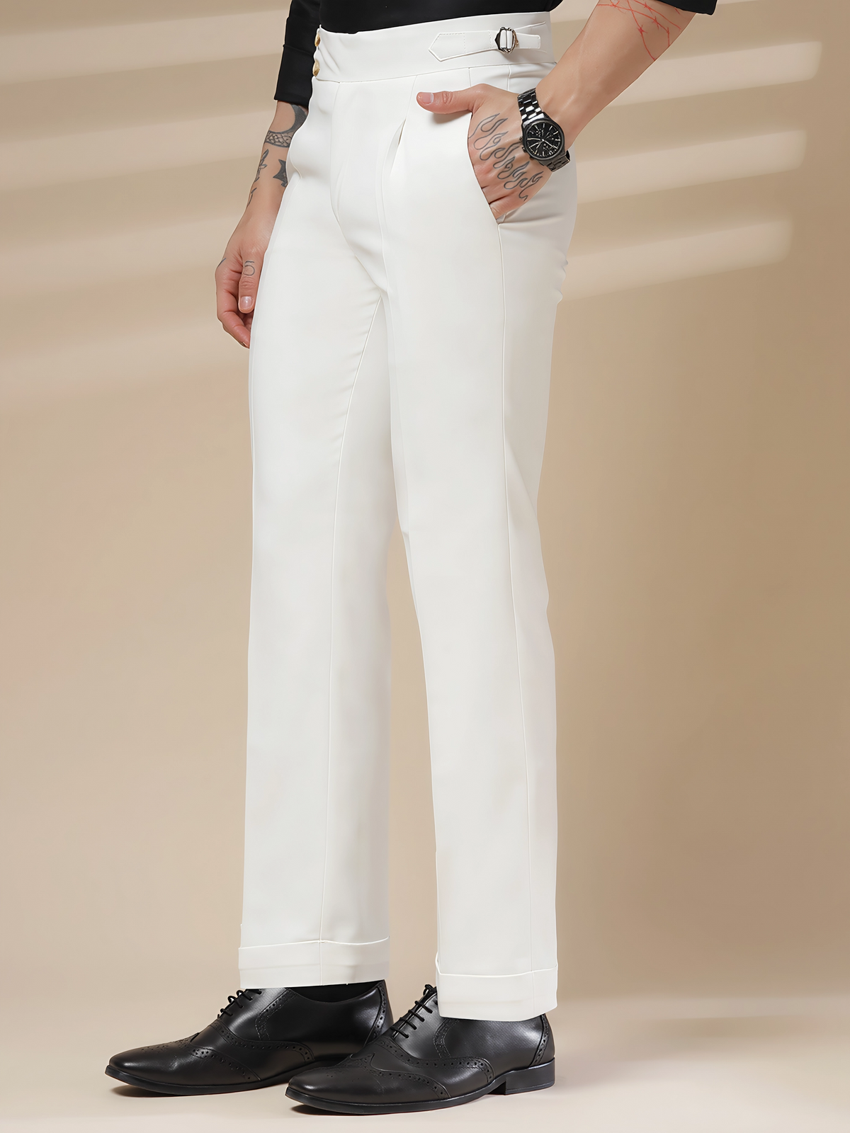 White Signature Buttoned Formal Gurkha Pants by ITALIAN VEGA®