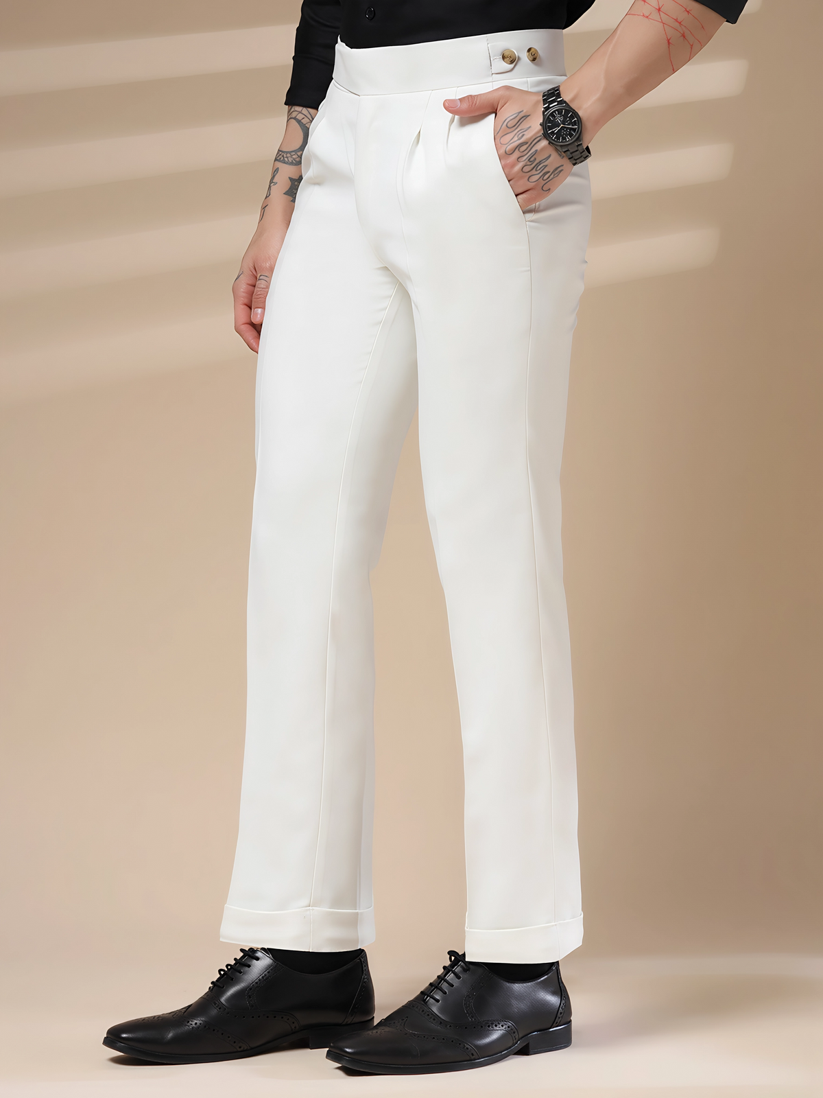 White Classic Buttoned Formal Gurkha Pants by ITALIAN VEGA®