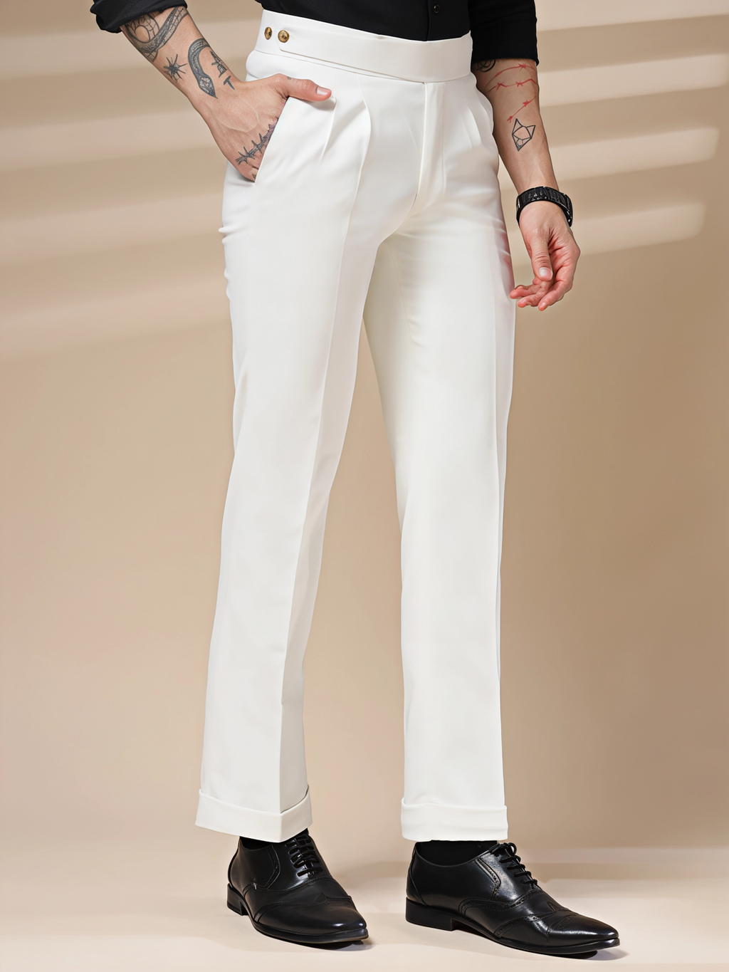 White Classic Buttoned Formal Gurkha Pants by ITALIAN VEGA®