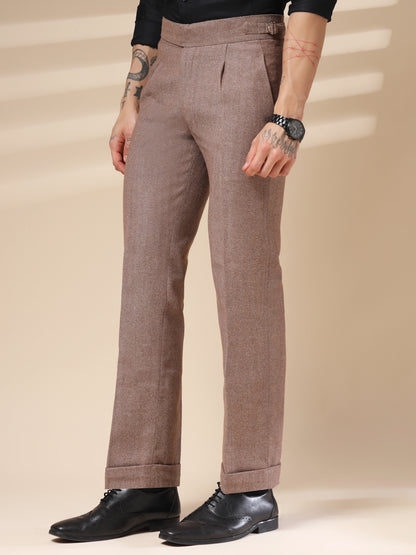 Khakhi Exotic Herringbone Gurkha Pants | Boot Cut Fit by Italian Vega® (Winter Warm)