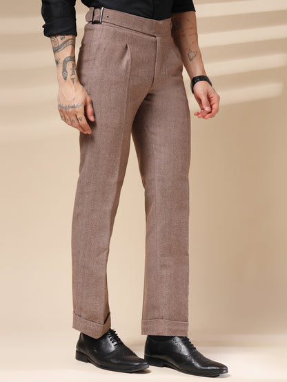 Khakhi Exotic Herringbone Gurkha Pants | Boot Cut Fit by Italian Vega® (Winter Warm)
