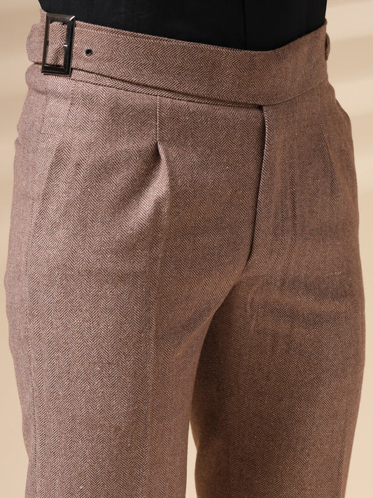 Khakhi Exotic Herringbone Gurkha Pants | Boot Cut Fit by Italian Vega® (Winter Warm)