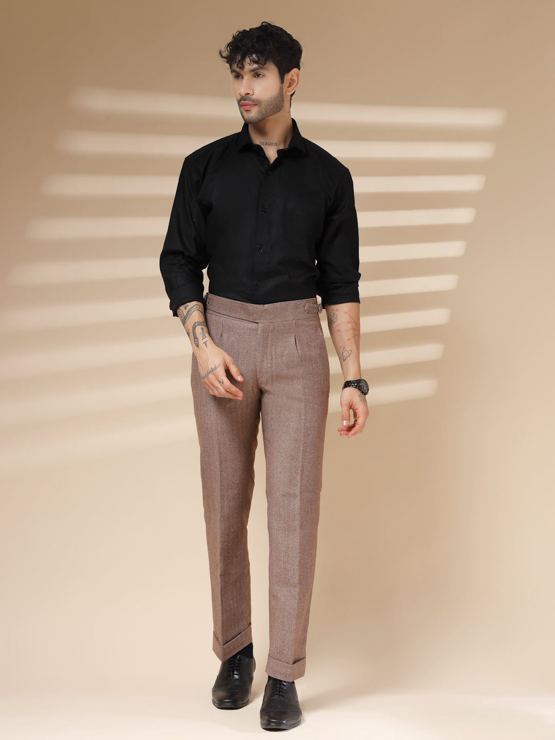 Khakhi Exotic Herringbone Gurkha Pants | Boot Cut Fit by Italian Vega® (Winter Warm)