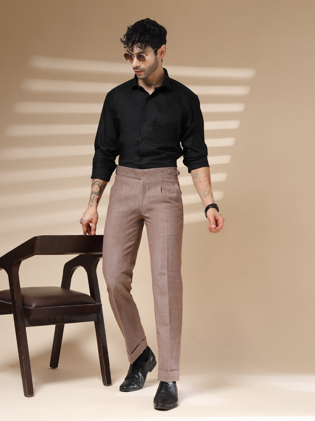 Khakhi Exotic Herringbone Gurkha Pants | Boot Cut Fit by Italian Vega® (Winter Warm)