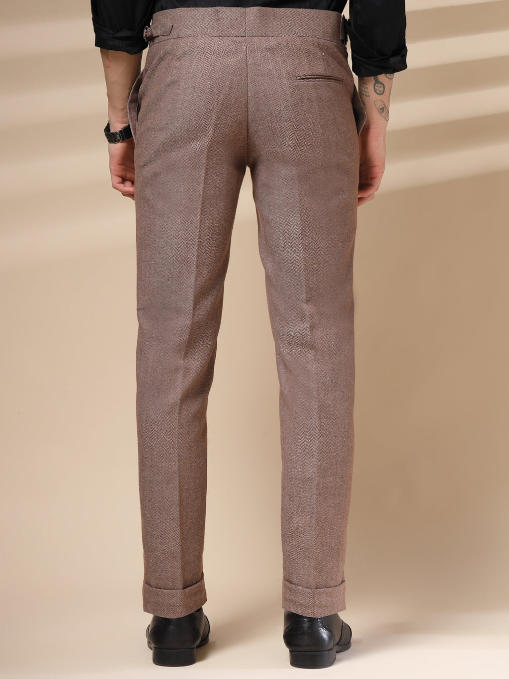 Khakhi Exotic Herringbone Gurkha Pants | Boot Cut Fit by Italian Vega®