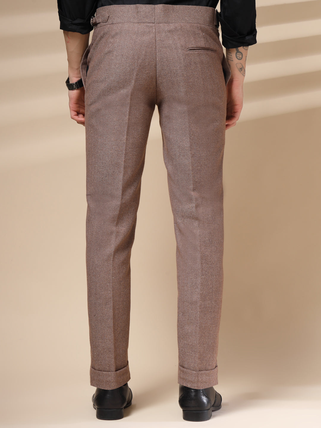 Khakhi Exotic Herringbone Gurkha Pants | Boot Cut Fit by Italian Vega® (Winter Warm)