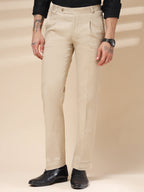 Beige Linen Formal Pleated Gurkha Pants | Boot Cut Fit by Italian Vega®