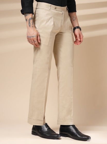 Beige Formal Pleated Linen Gurkha Pants | Boot Cut Fit by Italian Vega®