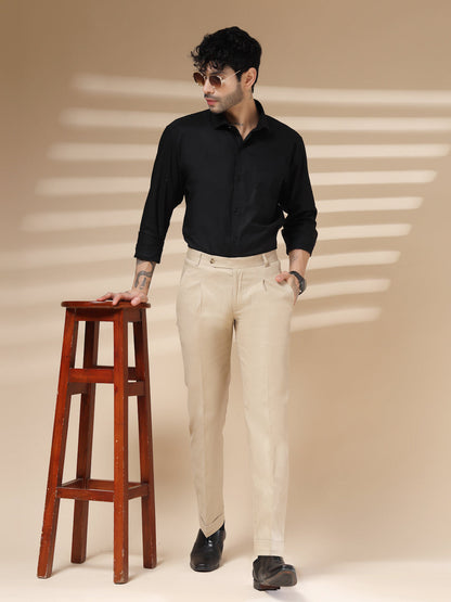 Beige Formal Pleated Linen Gurkha Pants | Boot Cut Fit by Italian Vega®