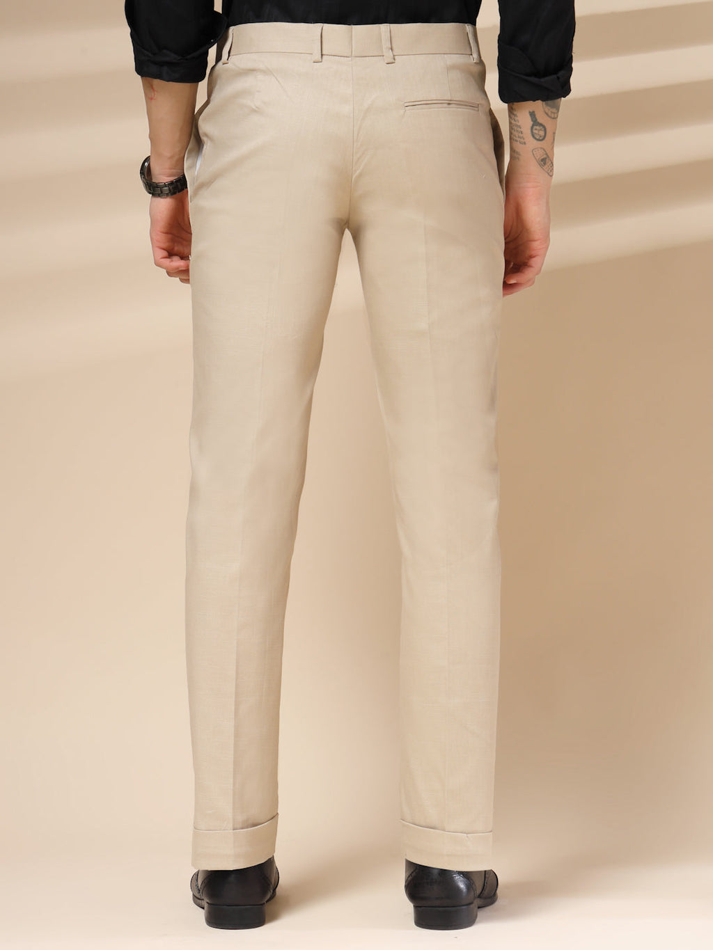 Beige Linen Formal Pleated Gurkha Pants | Boot Cut Fit by Italian Vega®