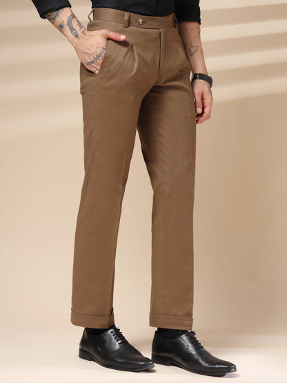Khakhi Formal Pleated Linen Gurkha Pants | Boot Cut Fit by Italian Vega®