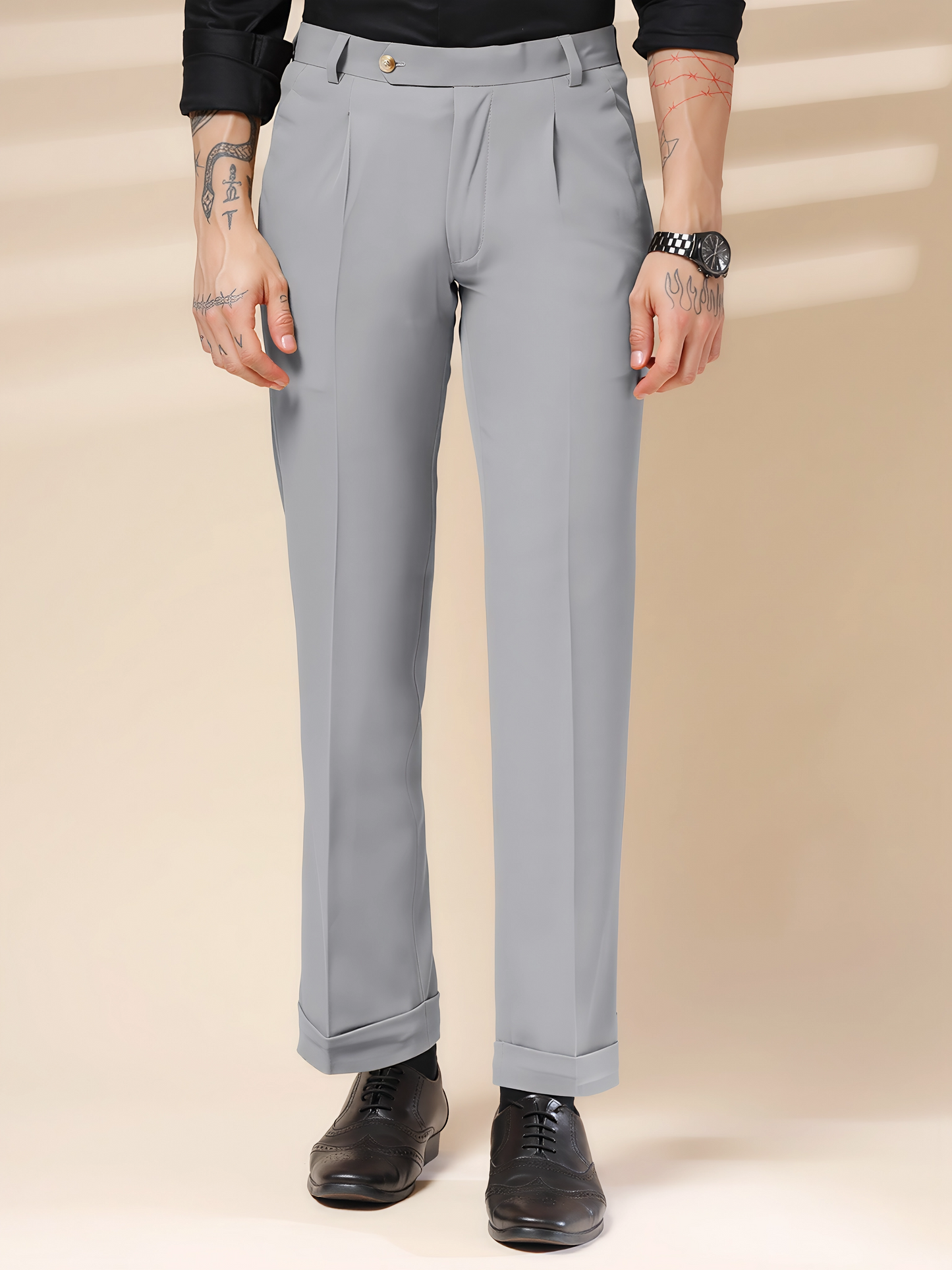 Ash Grey Men Pleated Formal Trouser by Italian Vega®