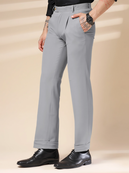 Ash Grey Men Pleated Formal Trouser by Italian Vega®