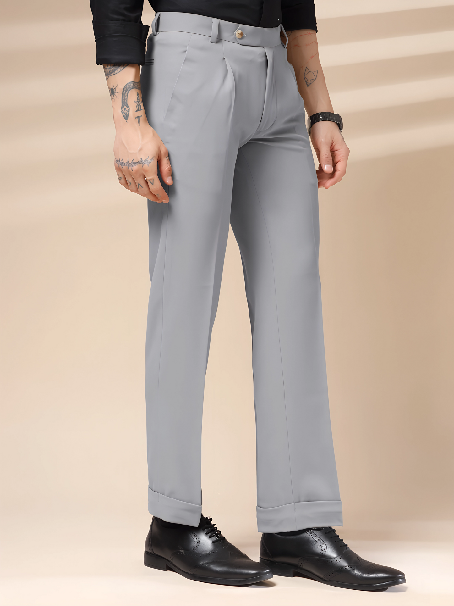 Ash Grey Men Pleated Formal Trouser by Italian Vega®