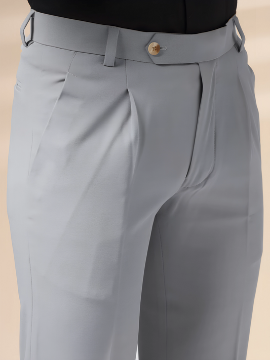 Ash Grey Men Pleated Formal Trouser by Italian Vega®