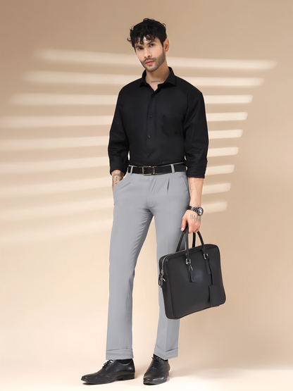 Ash Grey Men Pleated Formal Trouser by Italian Vega®