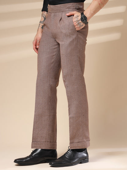 Khakhi Signature Buttoned Herringbone Gurkha Pants | Boot Cut Fit by Italian Vega® (Winter Warm)