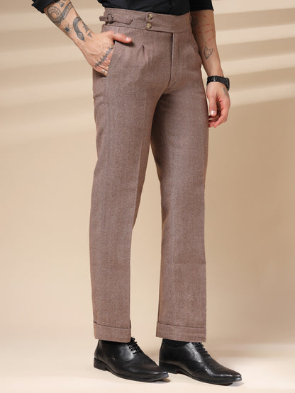 Khakhi Signature Buttoned Herringbone Gurkha Pants | Boot Cut Fit by Italian Vega® (Winter Warm)