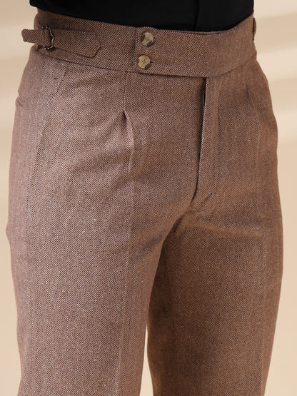 Khakhi Signature Buttoned Herringbone Gurkha Pants | Boot Cut Fit by Italian Vega® (Winter Warm)