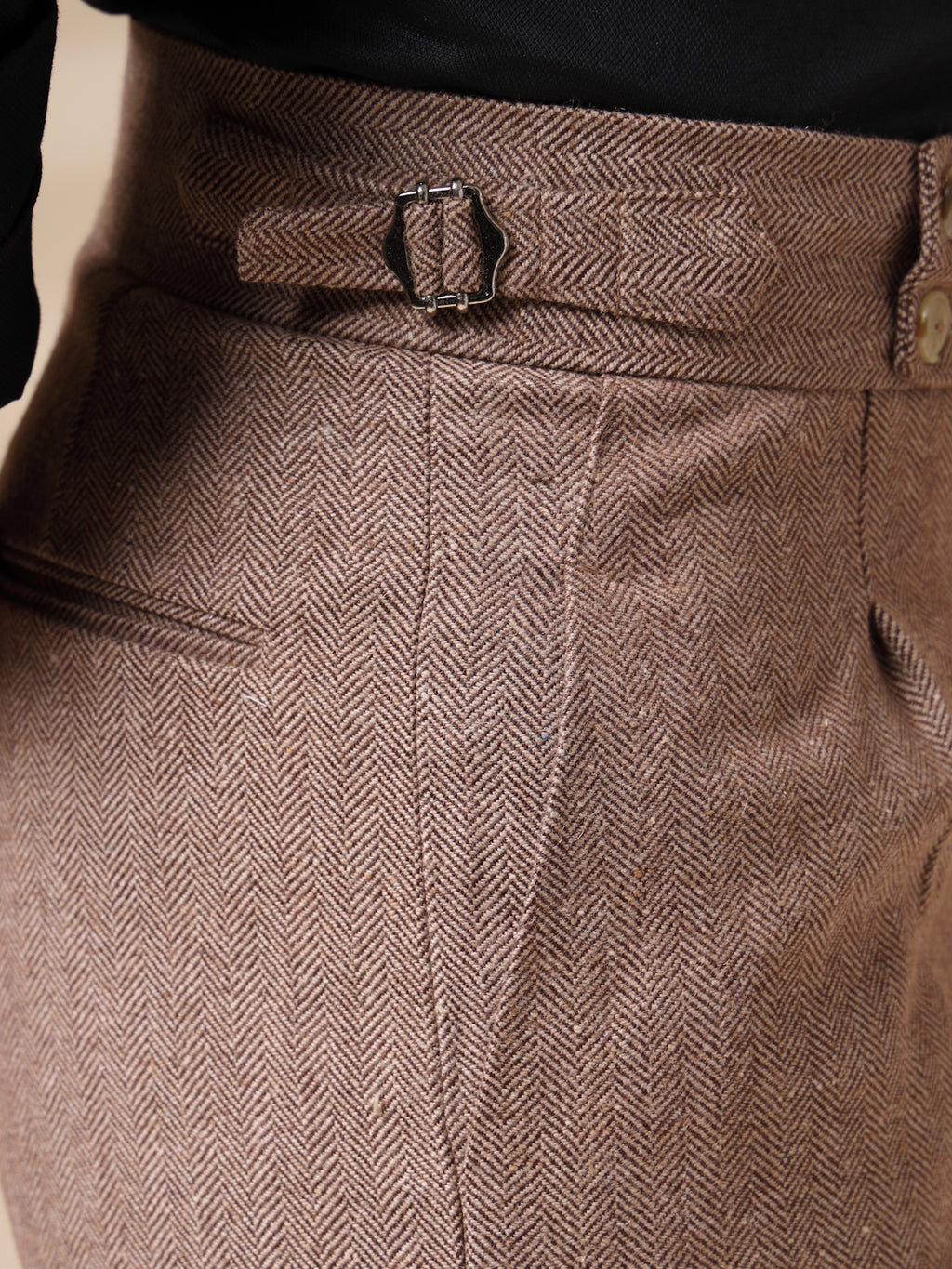 Khakhi Signature Buttoned Herringbone Gurkha Pants | Boot Cut Fit by Italian Vega®