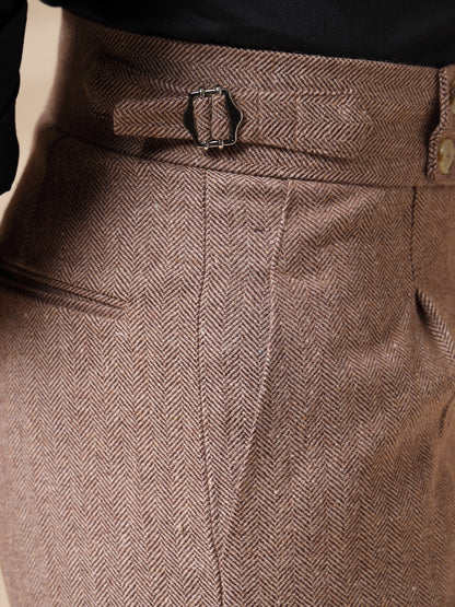 Khakhi Signature Buttoned Herringbone Gurkha Pants | Boot Cut Fit by Italian Vega® (Winter Warm)
