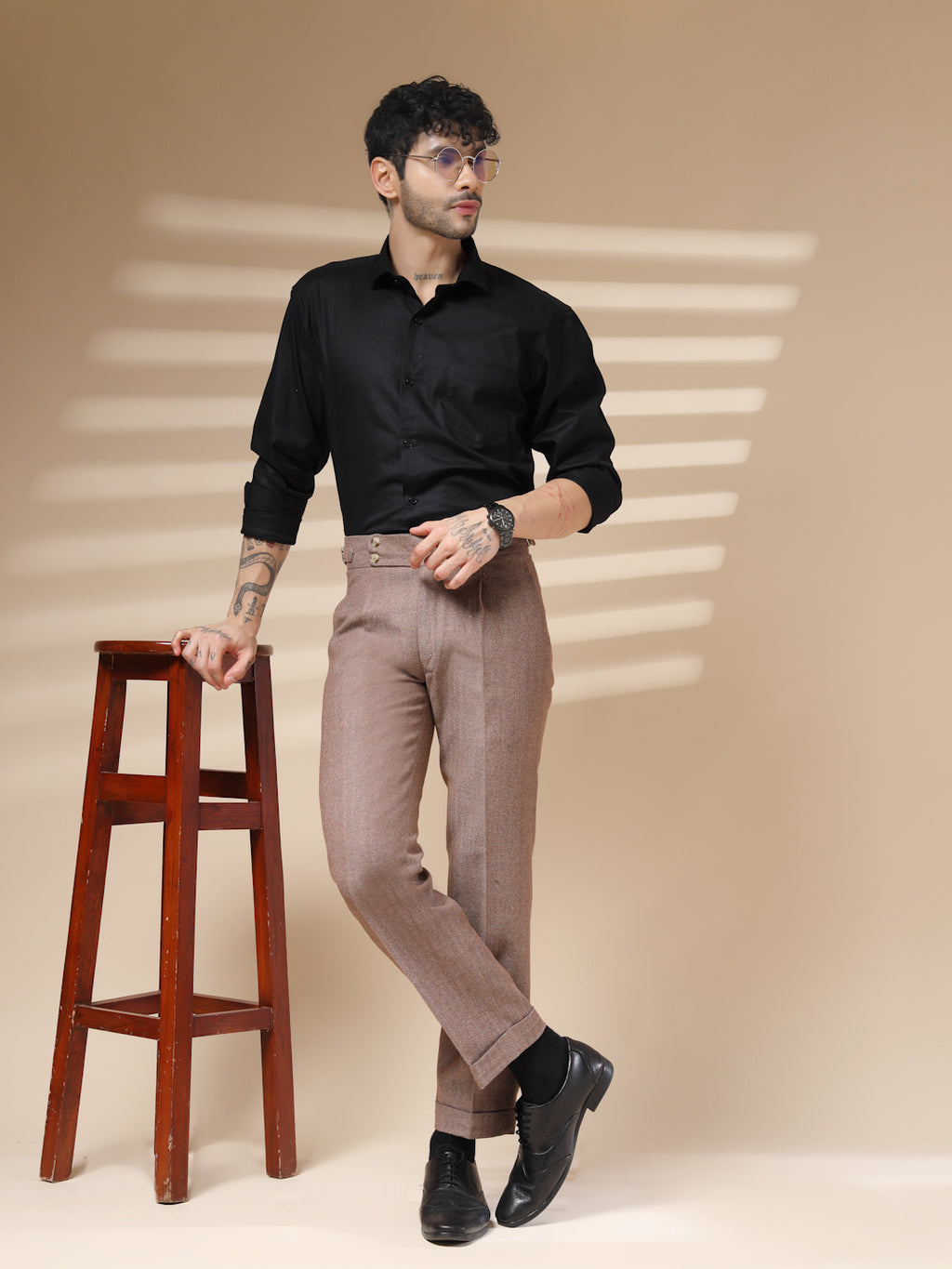 Khakhi Signature Buttoned Herringbone Gurkha Pants | Boot Cut Fit by Italian Vega®